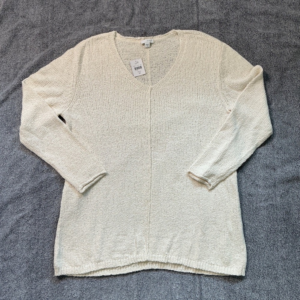 J. Jill Pure Jill Women Medium Cream V-Neck Cotton Blend Knit Sweater 27210963